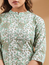 Cream Pure Cotton Floral Printed Straight Kurta Pant Set