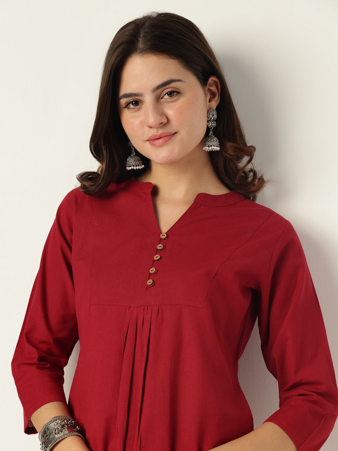 Maroon Cotton Solid A-line Co-ord Set