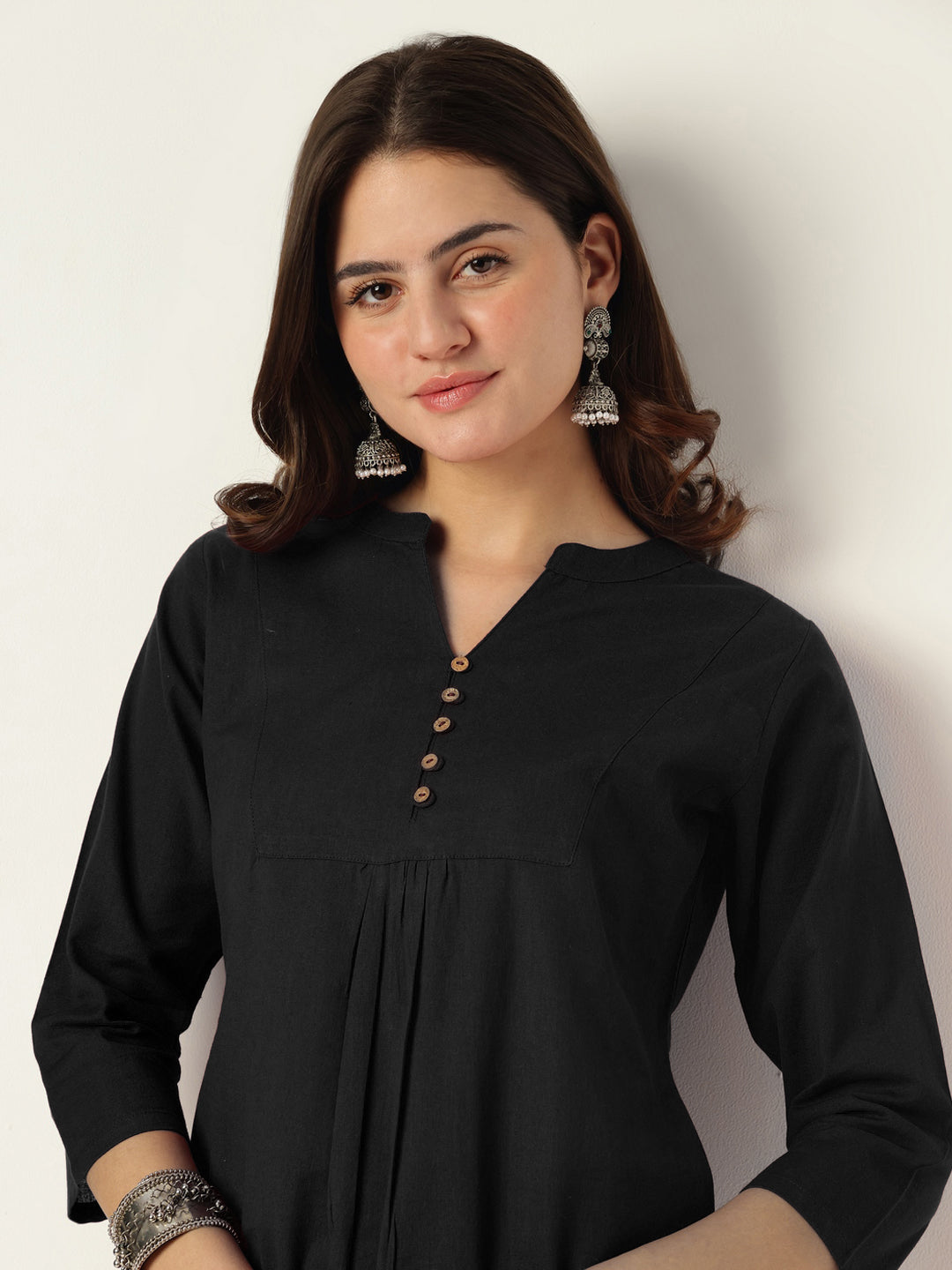 Women's Black Cotton Solid A-line Co-ord Set