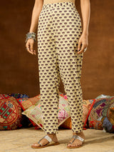 Women's Purple Pure Cotton Floral Printed A-line Kurta Pant Set