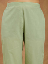 Women's Mint Green Pure Cotton Embroidered A-line Kurta Pant Set