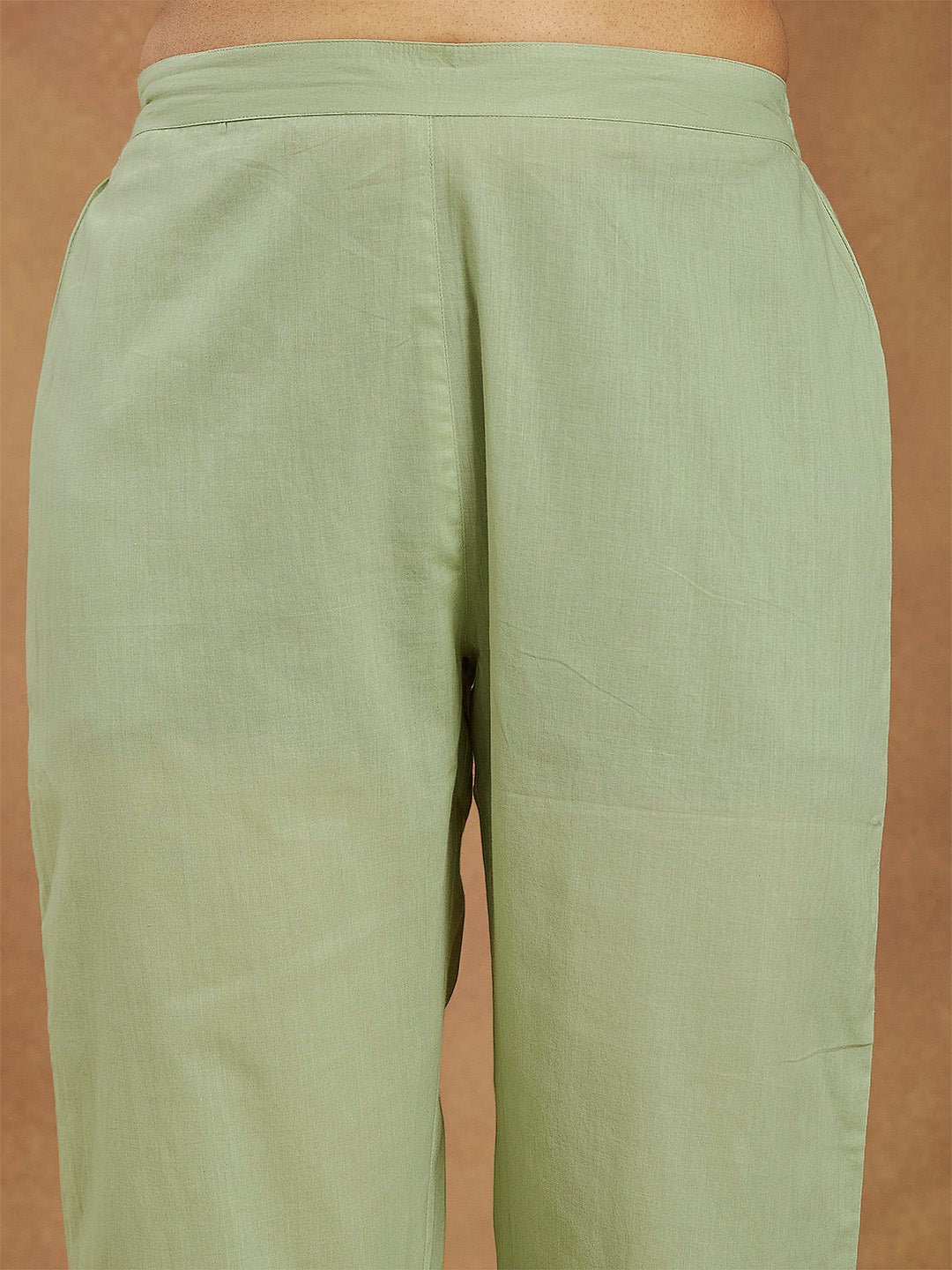 Women's Mint Green Pure Cotton Embroidered A-line Kurta Pant Set