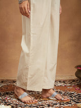 Women's Indigo Blue & Beige Pure Cotton Paisley Printed Anarkali Kurta Palazzo Set