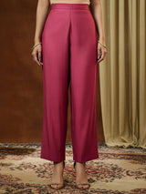 Women's Pink Silk Blend Embroidered Straight Kurta Pant Set