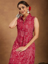 Women's Red Rayon Geometric Printed A-line Shirt Kurta