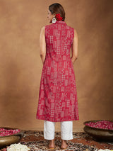 Women's Red Rayon Geometric Printed A-line Shirt Kurta
