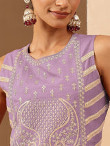 Women's Lavender Silk Blend Zari Embroidered Straight Kurta