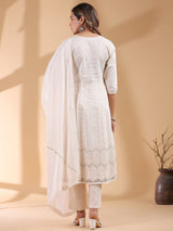 Beige Pure Cotton Ethnic Motif Anarkali Kurta Set for Women