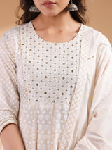 Beige Pure Cotton Ethnic Motif Anarkali Kurta Set for Women