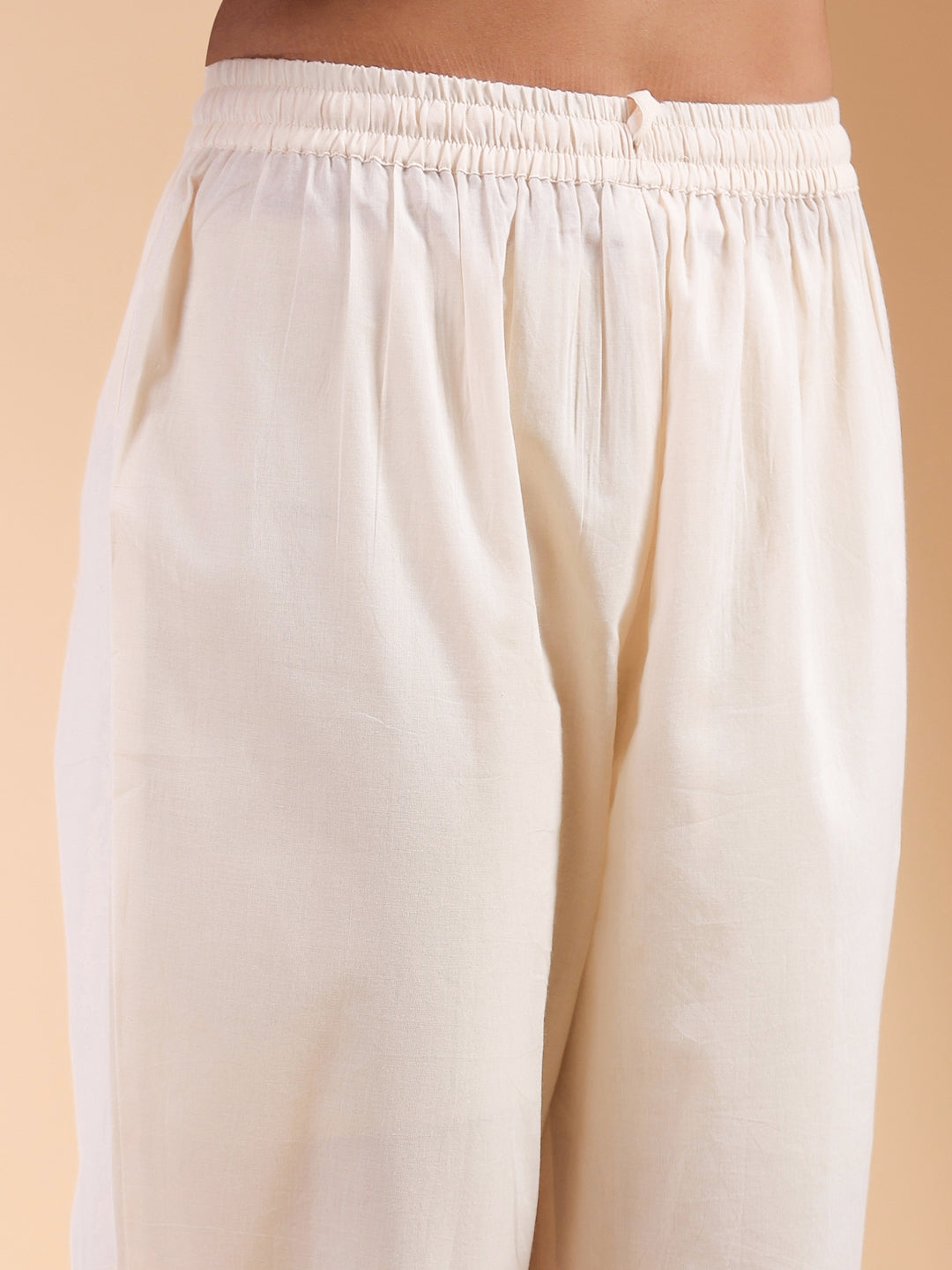 Beige Pure Cotton Ethnic Motif Anarkali Kurta Set for Women