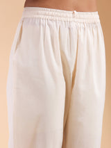 Beige Pure Cotton Ethnic Motif Anarkali Kurta Set for Women