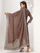 Women's Brown Pure Cotton Ethnic Motifs Printed A-line Kurta Set