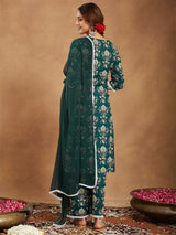 Women's Green Pure Cotton Paisley Printed Straight Kurta With Palazzo Set