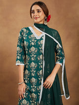 Women's Green Pure Cotton Paisley Printed Straight Kurta With Palazzo Set