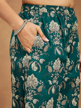 Women's Green Pure Cotton Paisley Printed Straight Kurta With Palazzo Set