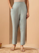 Women's Powder Blue Silk Blend Embellished Straight Kurta Set With Printed Jacquard Dupatta