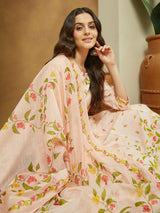 Women's Peach Cotton Blend Floral Printed Anarkali Kurta Set