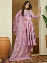 Women's Lavender Cotton Blend Floral Printed Anarkali Kurta Set
