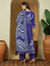 Women's Purple Cotton Blend Floral Printed Anarkali Kurta Set