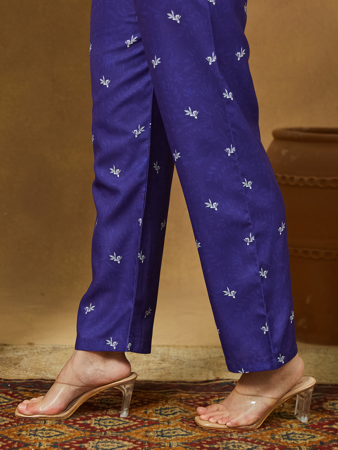 Women's Purple Cotton Blend Floral Printed Anarkali Kurta Set