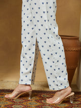 Women's White Cotton Blend Floral Printed Anarkali Kurta Set