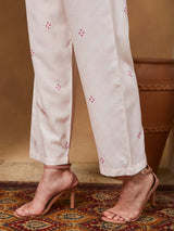 Women's Cream Cotton Blend Floral Printed Anarkali Kurta Set