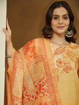 Women's Yellow Cotton Blend Floral Printed Straight Kurta Set