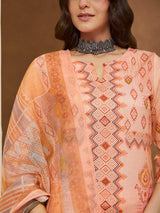 Women's Peach Cotton Blend Geometric Printed Straight Kurta Set