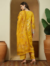 Women's Yellow Cotton Blend Floral Printed Pakistani Floral Straight Kurta Set