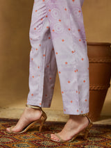 Women's Lavender Cotton Blend Ethnic Motifs Printed Anarkali Kurta Set