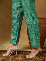 Women's Sage Green Cotton Blend Floral Printed Anarkali Kurta Set