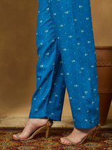 Women's Blue Cotton Blend Floral Printed Anarkali Kurta Set