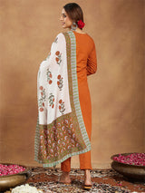 Women's Orange Pure Cotton Solid Straight Kurta Set