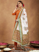 Women's Orange Pure Cotton Solid Straight Kurta Set