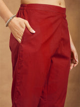 Women's Red Pure Cotton Embellished Straight Kurta Set