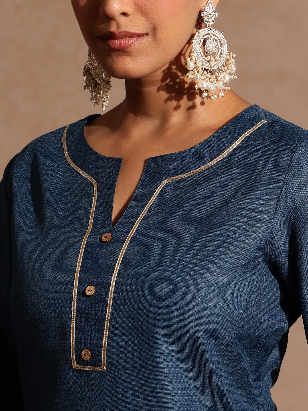 Women's Teal Blue Cotton Blend Yoke Design Straight Kurta Set With Printed Dupatta