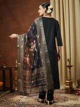 Women's Black Cotton Blend Yoke Design Straight Kurta Set