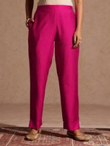 Women's Pink Silk Blend Embellished Yoke Design Straight Kurta Set