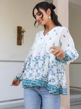 White Georgette Digital Print Flared Top