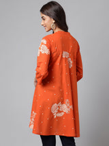 Orange Cotton Floral Printed Flared Tunic