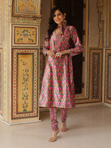 Multicolor Floral Print Kurta With Churidar