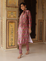 Multicolor Floral Print Kurta With Churidar