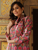 Multicolor Floral Print Kurta With Churidar