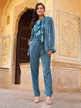 Blue Velvet Blazer With Pant