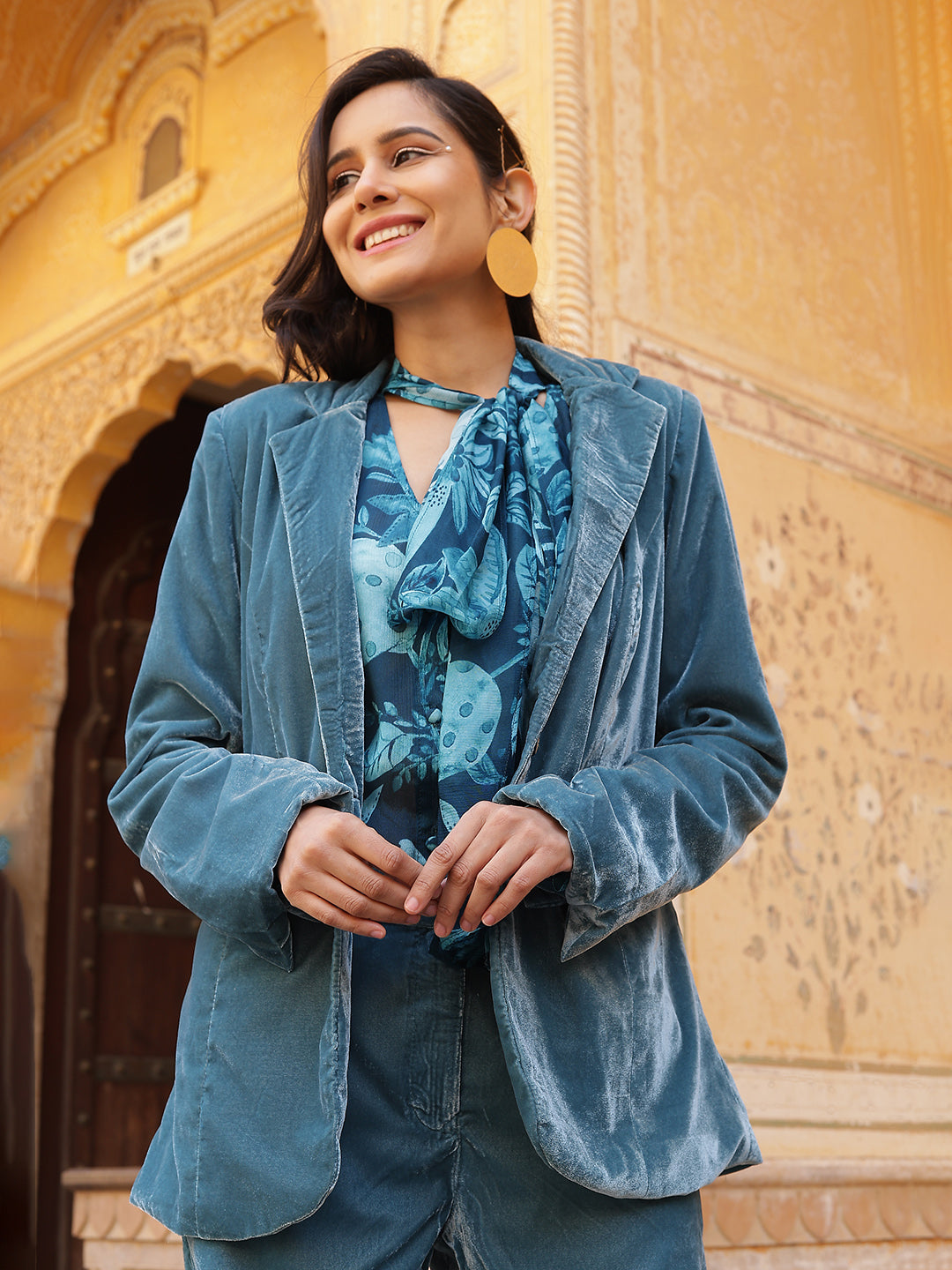 Blue Velvet Blazer With Pant