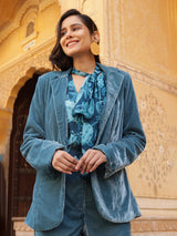 Blue Velvet Blazer With Pant