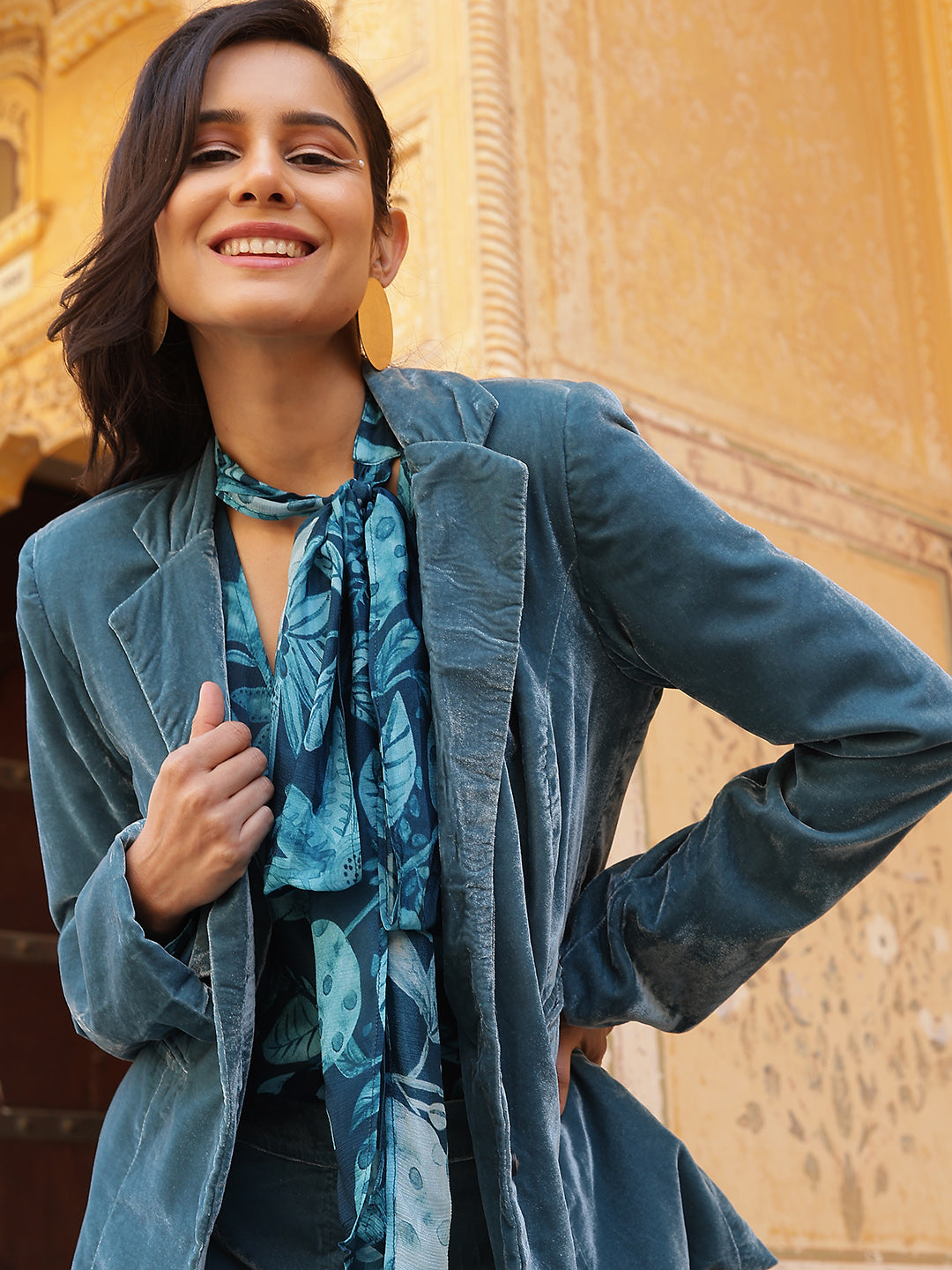 Blue Velvet Blazer With Pant