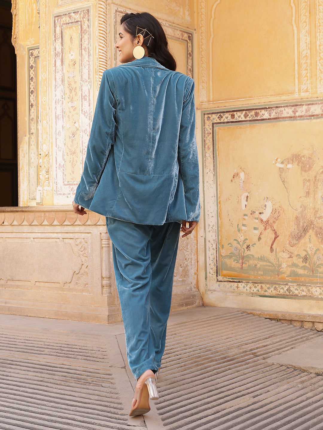 Blue Velvet Blazer With Pant