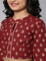 Maroon Gold Printed Lehenga Choli dupatta With Potli Bag - Elganza
