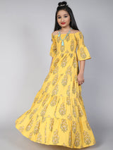 Yellow Floral Print Tiered Maxi Dress